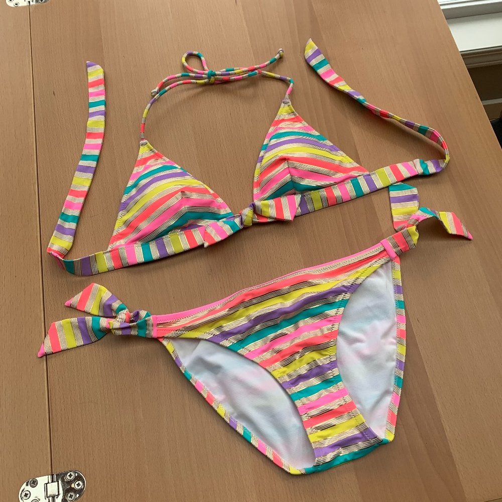 victoria's secret striped bikini swimsuit y2k 2000s chic pride rainbow colourful